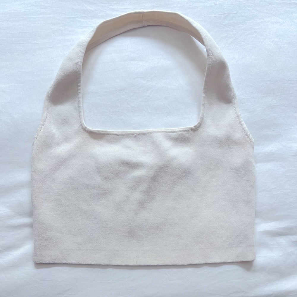 Cream XS The Drop Square Neck Cropped Halter Top NWOT